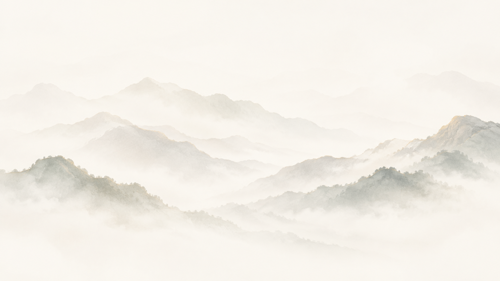 浅色晨雾中层层展开的山岭